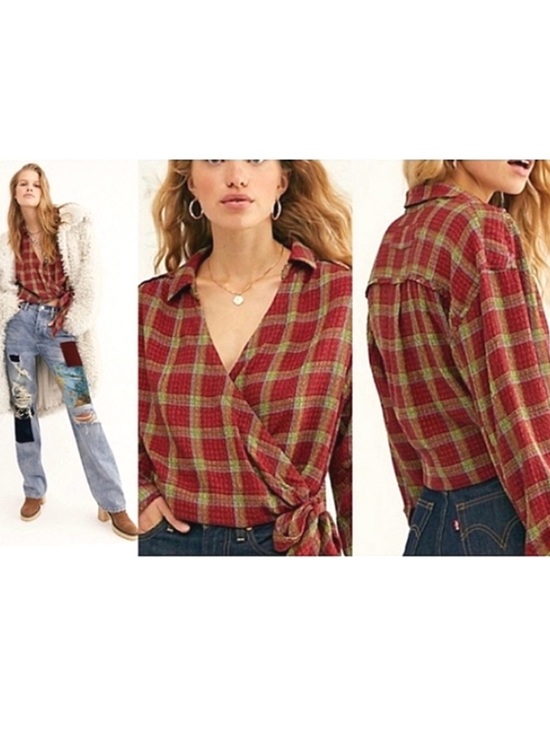 We The Free Tops - FREE PEOPLE We the Free Running Wild Red Plaid Wrap Shirt